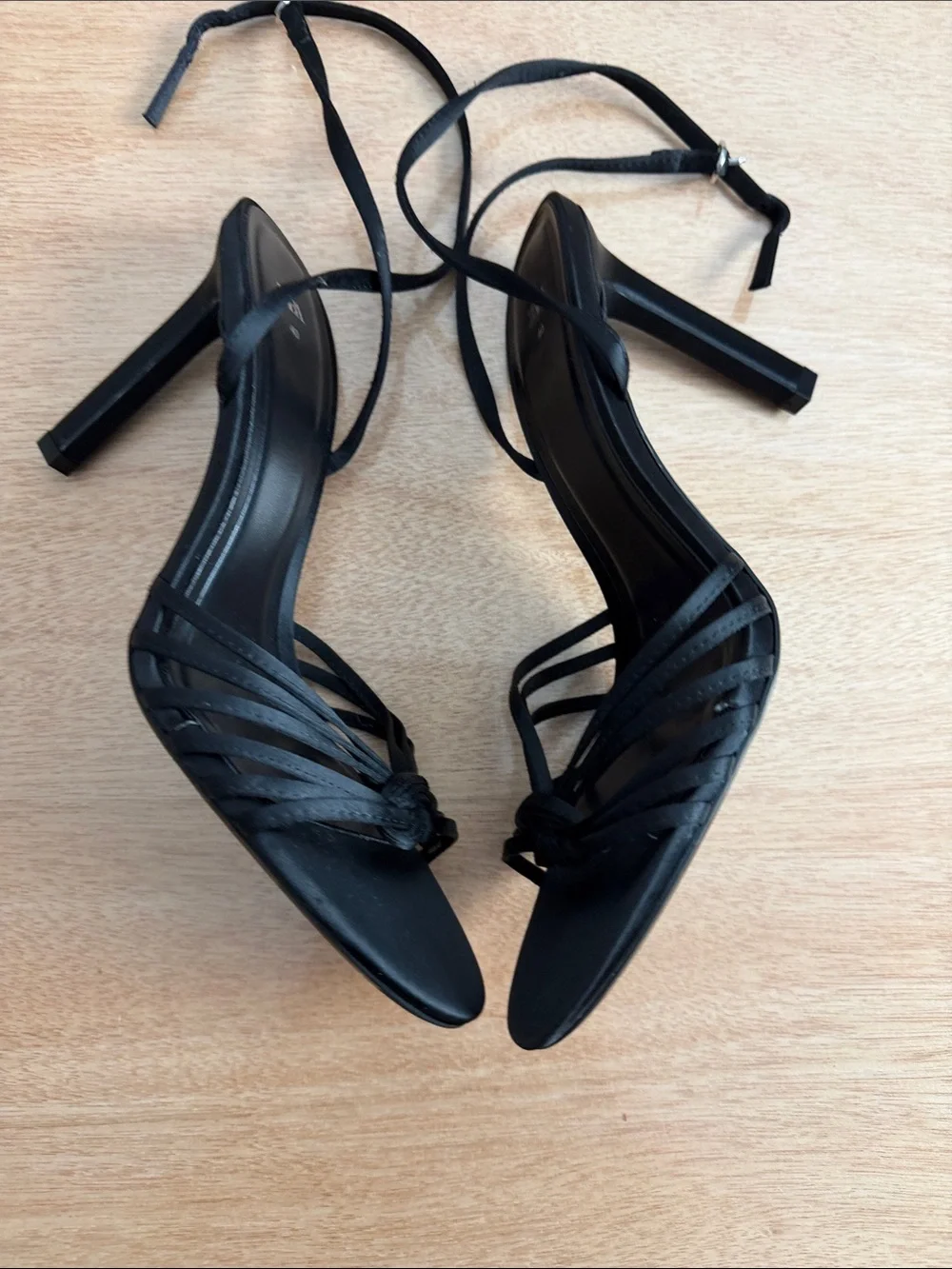 Zara ankle strap Black Knotted Strappy Heeled Sandals